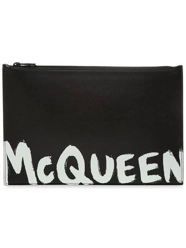 Logo Brushed Leather Clutch Bag Black - ALEXANDER MCQUEEN - BALAAN 1