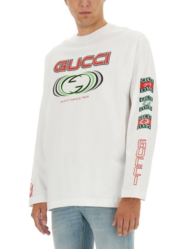 Printed Cotton Jersey Long Sleeve T Shirt White - GUCCI - BALAAN 5