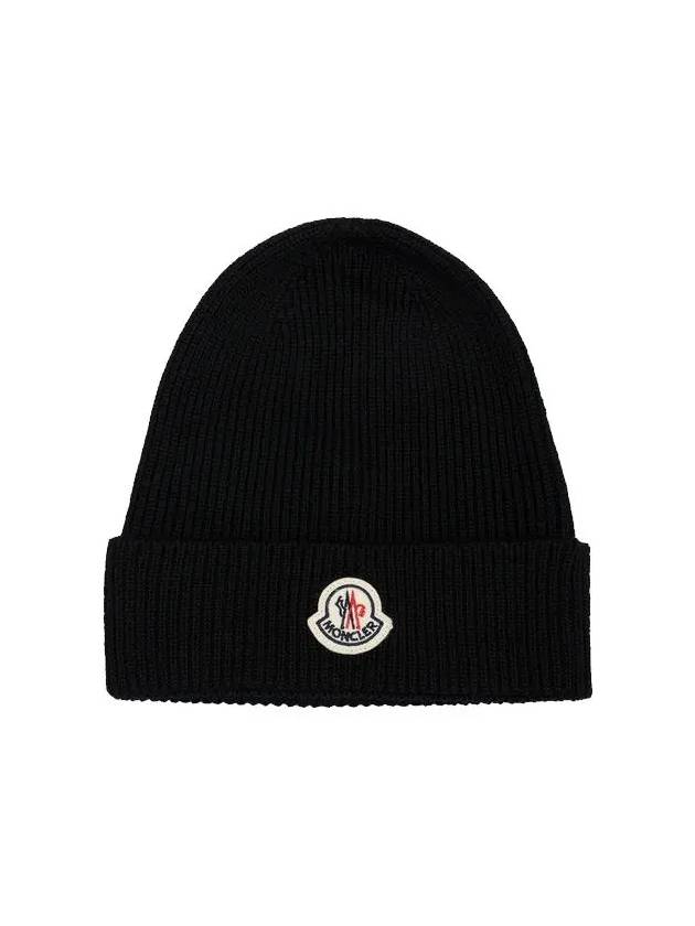 Logo Wool Beanie Black 3B70500 A9342 - MONCLER - BALAAN 1