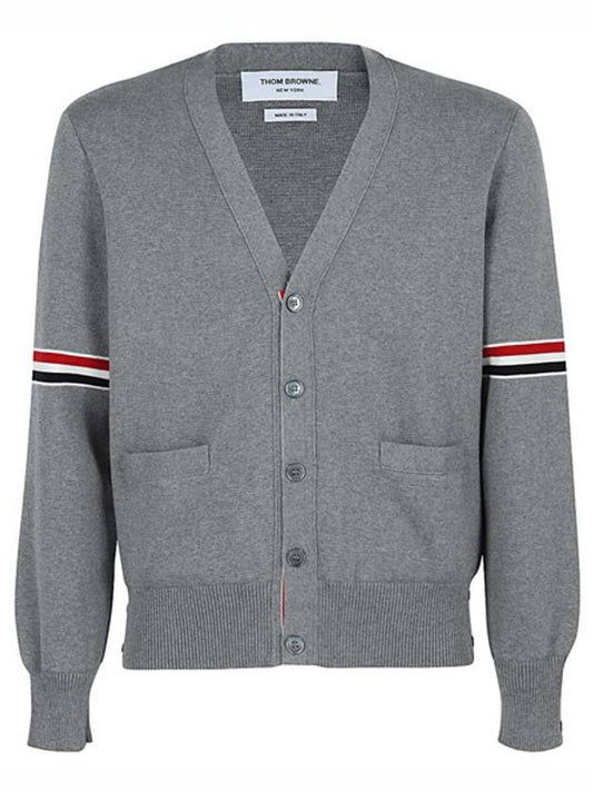 Milano Stitch Sprite Armband Cotton V-neck Cardigan Light Grey - THOM BROWNE - BALAAN