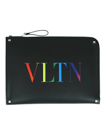 VLTN Rainbow Logo Clutch Bag Black - VALENTINO - BALAAN 1