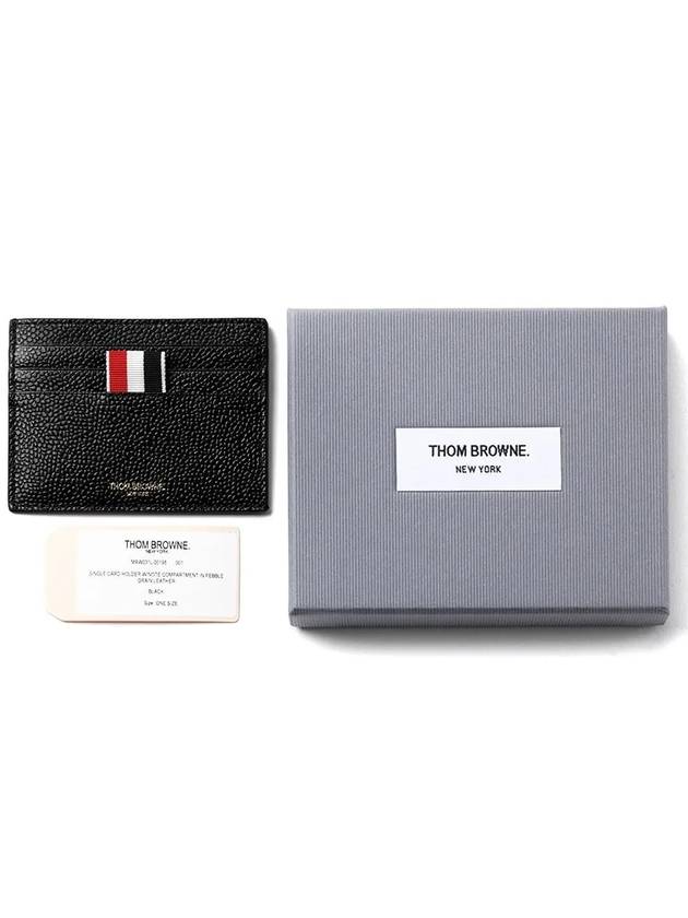 Pebble Grain Leather Stripe Note Compartment Card Wallet Black - THOM BROWNE - BALAAN 6