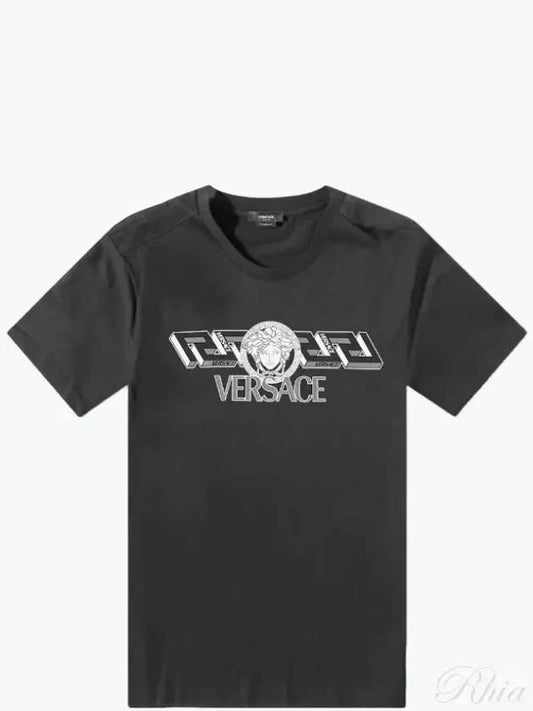 Men's La Greca Logo Short Sleeve T-Shirt Black - VERSACE - BALAAN 2