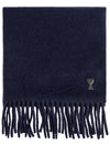 Heart Patch Wool Muffler Scarf Navy Unisex - AMI - BALAAN 5