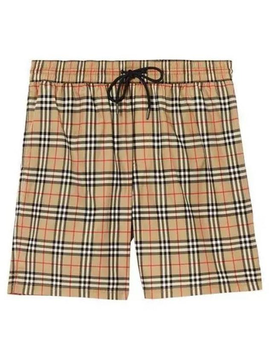 Men's Small Scale Check Drawstring Swim Shorts Beige - BURBERRY - BALAAN 2