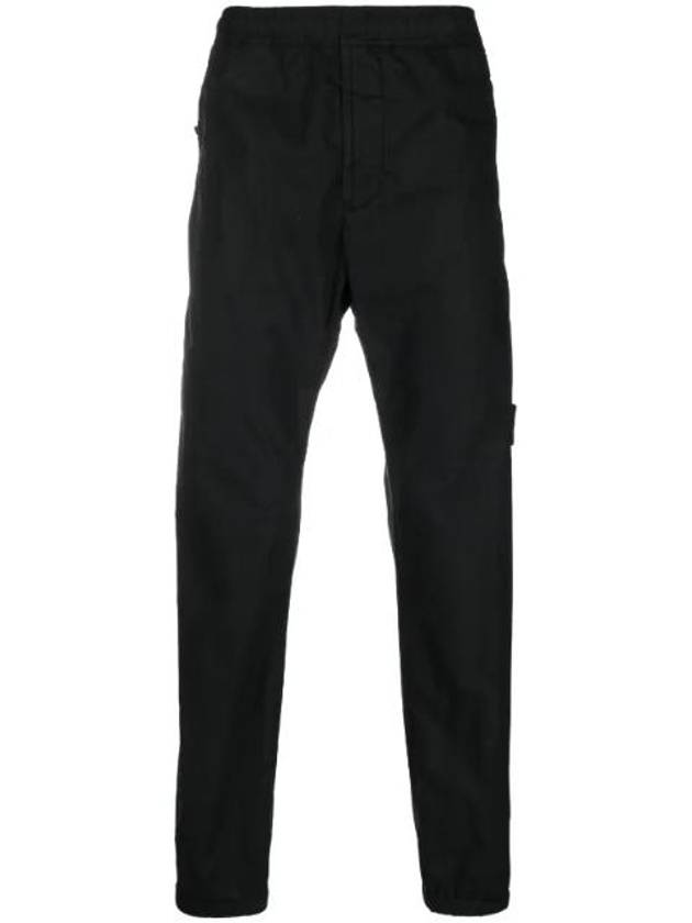 Men's Compass Patch Light Stretch Cotton Canvas Track Pants Black - STONE ISLAND - BALAAN 1