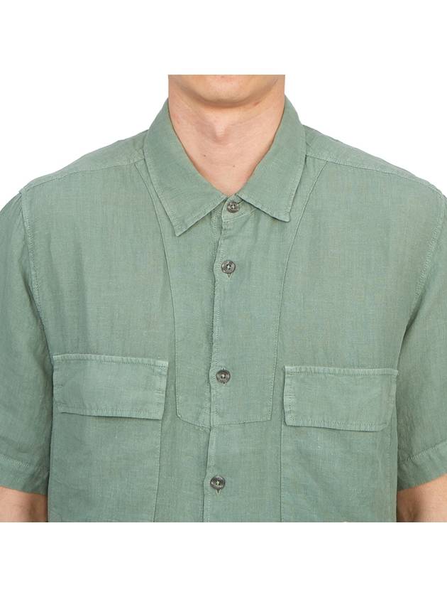 Linen Short Sleeve Shirt Green - CP COMPANY - BALAAN 6