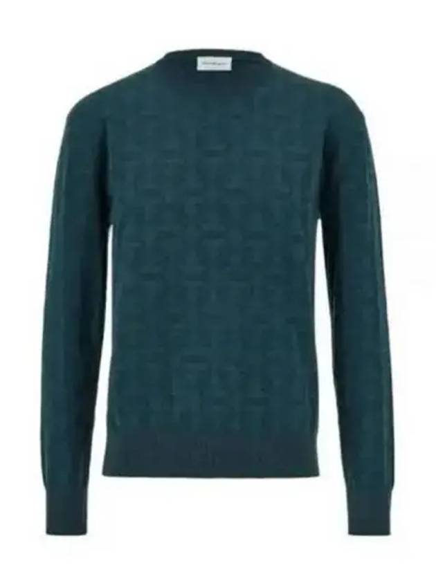 Jacquard Gancini Knit Top Blue - SALVATORE FERRAGAMO - BALAAN 2