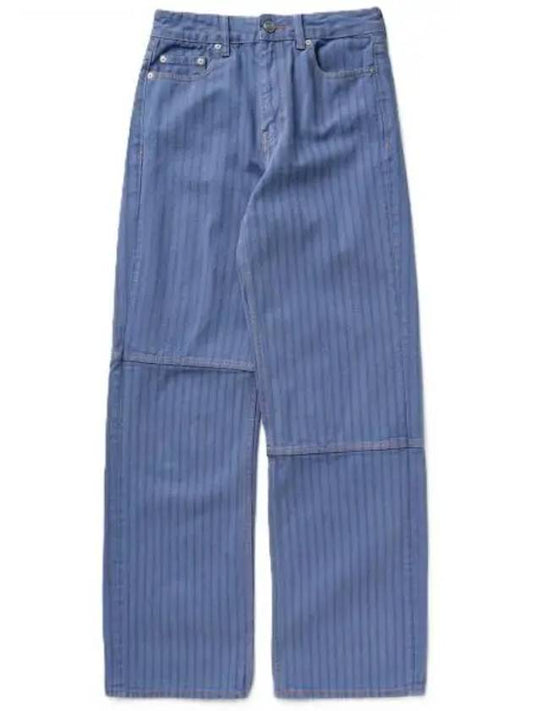 Striped Izey Straight Jeans Blue - GANNI - BALAAN 2