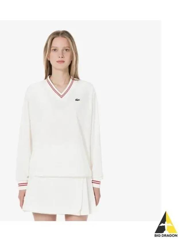 Women s Woven V Neck Piste T Shirt OFFWHITE Off White - LACOSTE - BALAAN 1