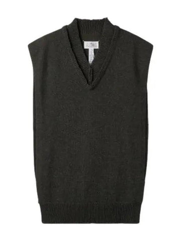 Layered detail V neck sweater gray knit - MAISON MARGIELA - BALAAN 1