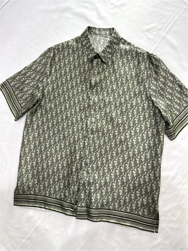 39 Men s Oblique Silk Twill Hawaiian Short Sleeve Shirt Khaki - DIOR - BALAAN 5