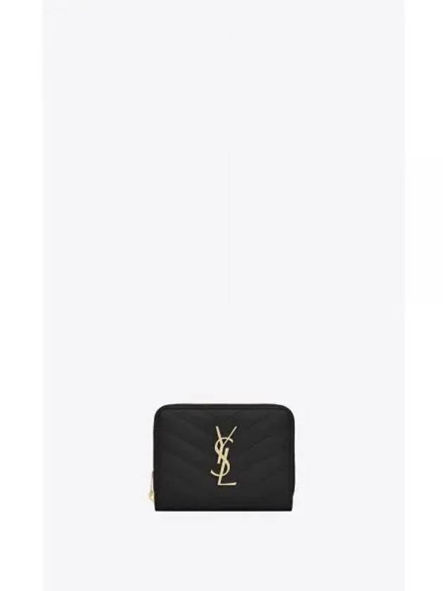 Monogram Zipper Grained Leather Half Wallet Black - SAINT LAURENT - BALAAN 2