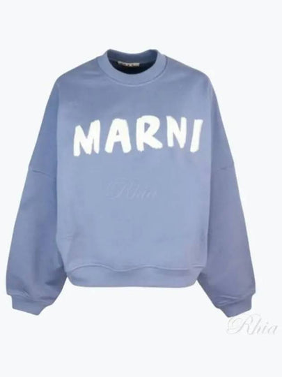 Logo Print Cotton Sweatshirt Light Blue - MARNI - BALAAN 2