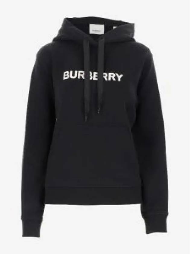 Logo Print Cotton Oversized Hoodie Black - BURBERRY - BALAAN 2