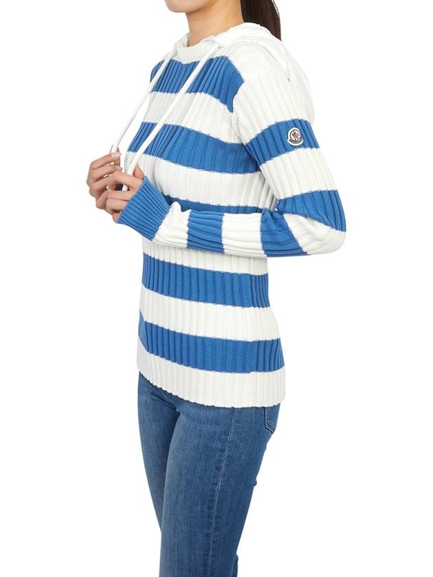 Striped Hooded Knit Top White Blue - MONCLER - BALAAN 6