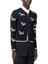 Hector 4 Bar V Neck Wool Cardigan Navy - THOM BROWNE - BALAAN 4