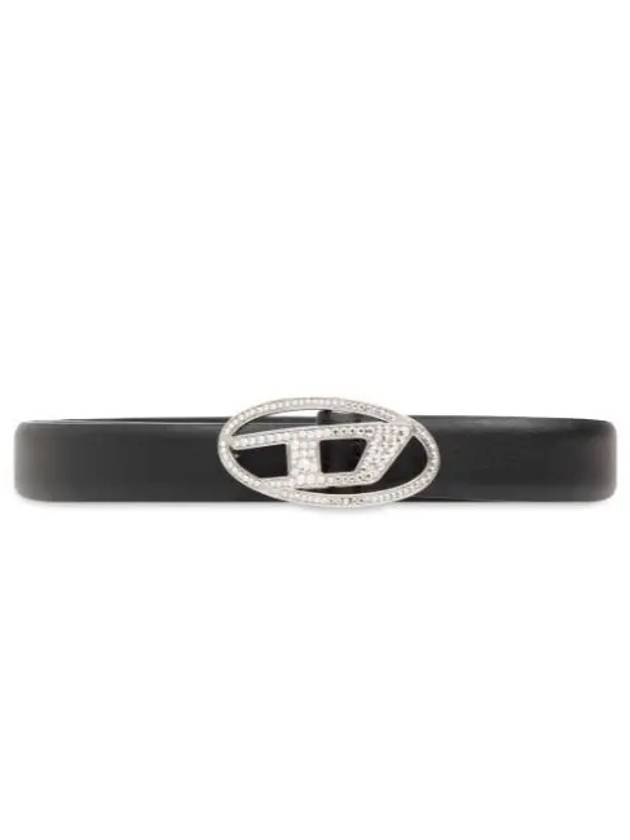 B 1DR Strass 20 Crystal Buckle Slim Leather Belt Black - DIESEL - BALAAN 2