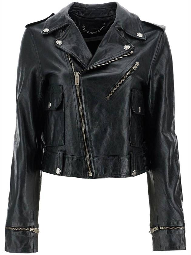 shiny black sheepskin biker jacket with sturdy zip - GOLDEN GOOSE - BALAAN 1