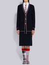 Three Stripe Trim Ribbed Cashmere V Neck Cardigan Navy - THOM BROWNE - BALAAN 5