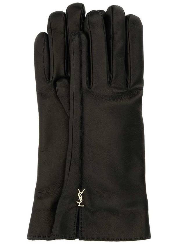 Cassandre Leather Gloves Black - SAINT LAURENT - BALAAN 2