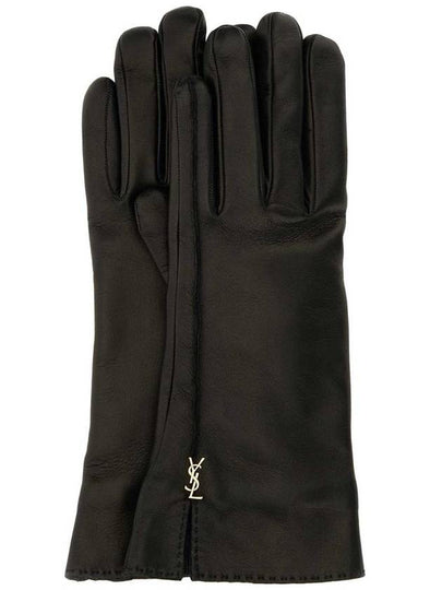 Cassandre Leather Gloves Black - SAINT LAURENT - BALAAN 2