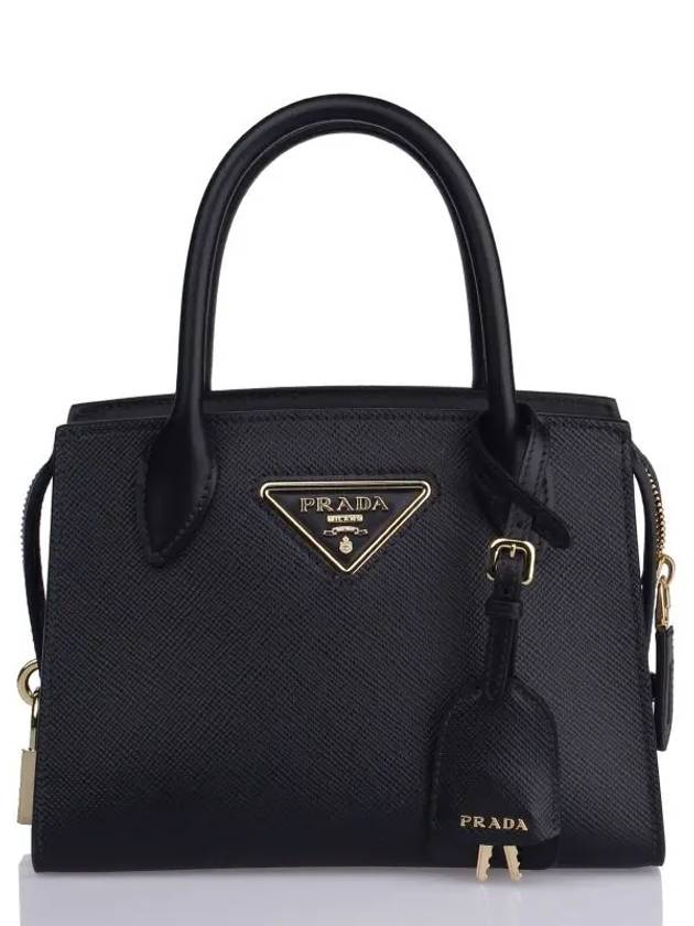 Triangle Logo Saffiano Leather Tote Bag Black - PRADA - BALAAN 2