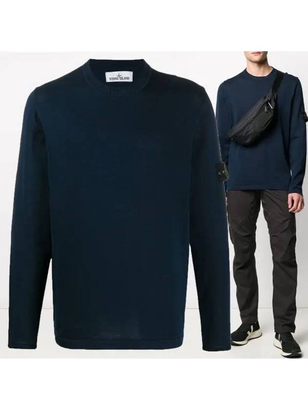 Men's Logo Wappen Crew Neck Knit Sweatshirt Navy - STONE ISLAND - BALAAN 2