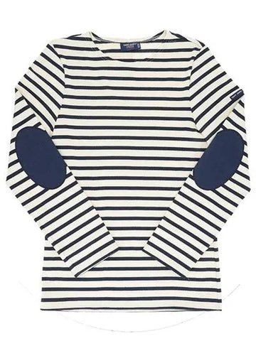 Long sleeve 0407 ECRU MARINE Meridien modern striped elbow patch T shirt - SAINT JAMES - BALAAN 1