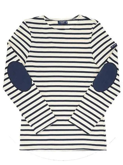 0407 ECRU MARINE Meridien modern striped elbow patch long sleeve t shirt - SAINT JAMES - BALAAN 2