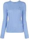 Pony Embroidered Logo Cable Knit Top Light Blue - POLO RALPH LAUREN - BALAAN 1