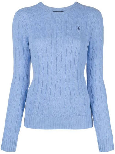 Pony Embroidered Logo Cable Knit Top Light Blue - POLO RALPH LAUREN - BALAAN 1