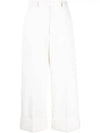 High Waist Cotton Canvas Straight Pants White - THOM BROWNE - BALAAN 2