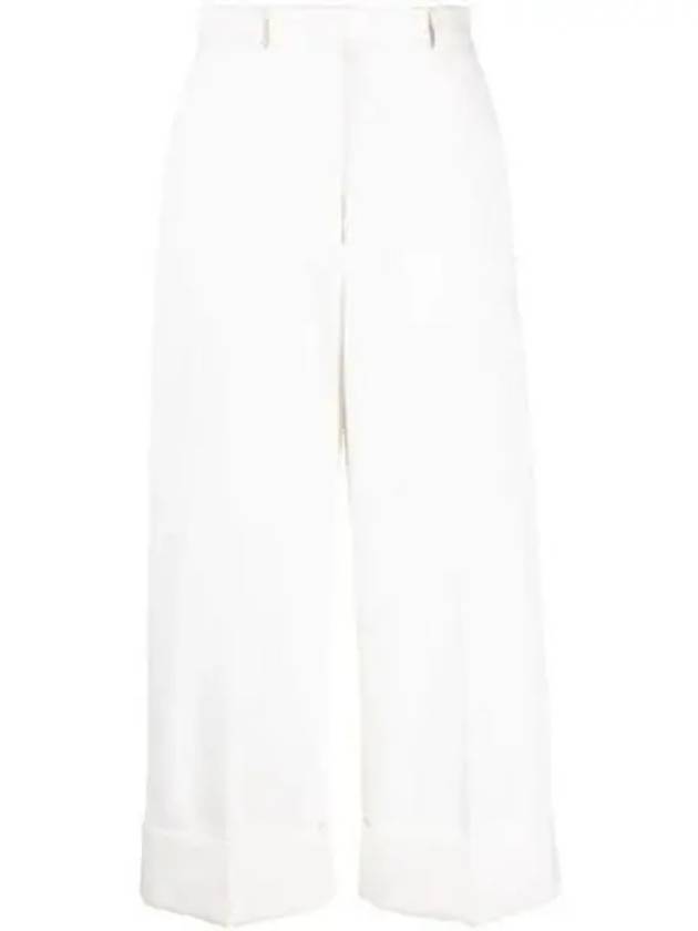 High Waist Cotton Canvas Straight Pants White - THOM BROWNE - BALAAN 2