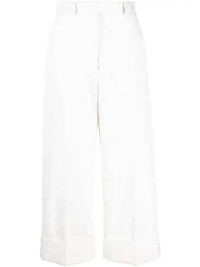 High Waist Cotton Canvas Straight Pants White - THOM BROWNE - BALAAN 2