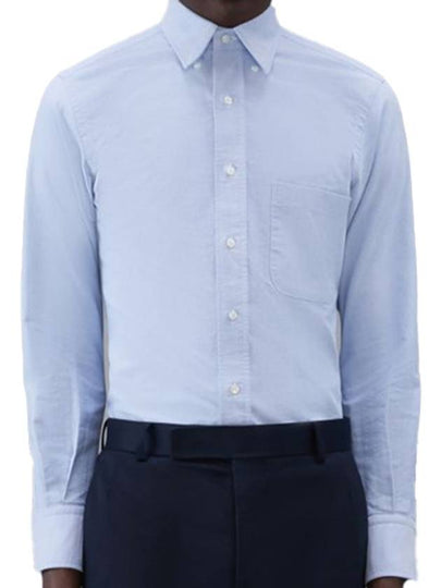 Men's Logo Patch Classic Cotton Long-Sleeved Shirt White Light Blue - THOM BROWNE - BALAAN 2