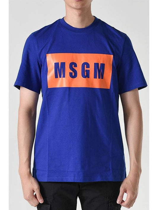 Men's Box Logo Short Sleeve T-Shirt Blue Orange - MSGM - BALAAN 2