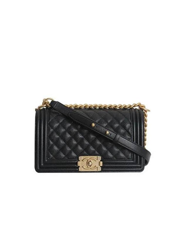 Boy Grained Calfskin Medium Cross Bag Black - CHANEL - BALAAN 1