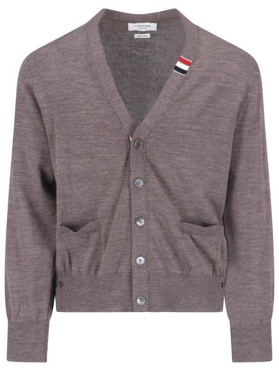 Men's Jersey Stitch V-Neck Cardigan Brown - THOM BROWNE - BALAAN 2