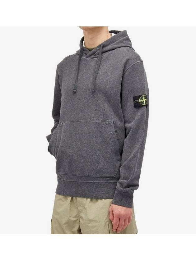 Cotton Fleece Garment Dyed Hoodie Dark Grey Melange - STONE ISLAND - BALAAN 3