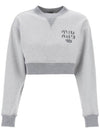 Cropped Logo Print Sweatshirt Grey - MIU MIU - BALAAN 2