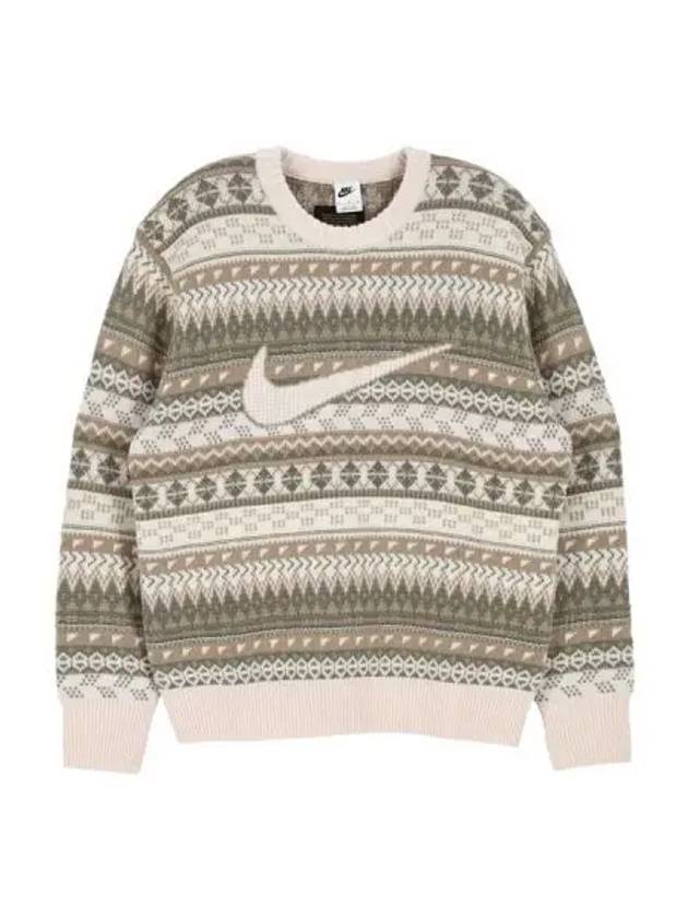 Fair Isle Crew Swoosh Sweater LT Orewood Brown - NIKE - BALAAN 1