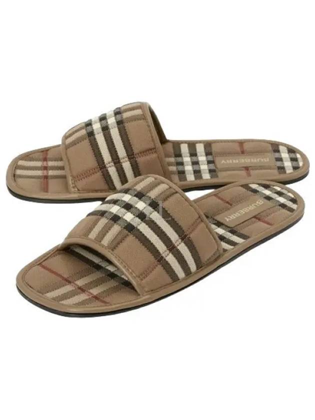 Check Quilted Cotton and Leather Slides - BURBERRY - BALAAN 2