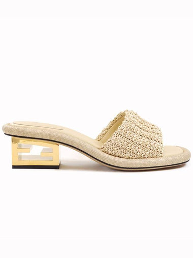 Women s Raffia FF Gold Heel Sandals Ivory 8X8412 AO0H F0QA4 - FENDI - BALAAN 1