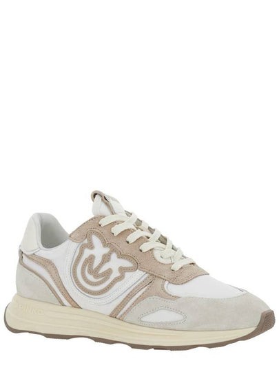 'Zoe' Beige Low-Top Sneaker With Love Birds Diamond Cut Logo In Suede And Tech Fabric Woman - PINKO - BALAAN 2