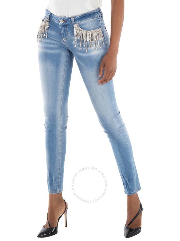 Philipp Plein Slim Fit Rhinestone Fringe Denim Jeans, Waist Size 25" - PHILIPP PLEIN - BALAAN 2