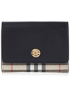 Small Vintage Check Leather Bifold Wallet Black - BURBERRY - BALAAN.