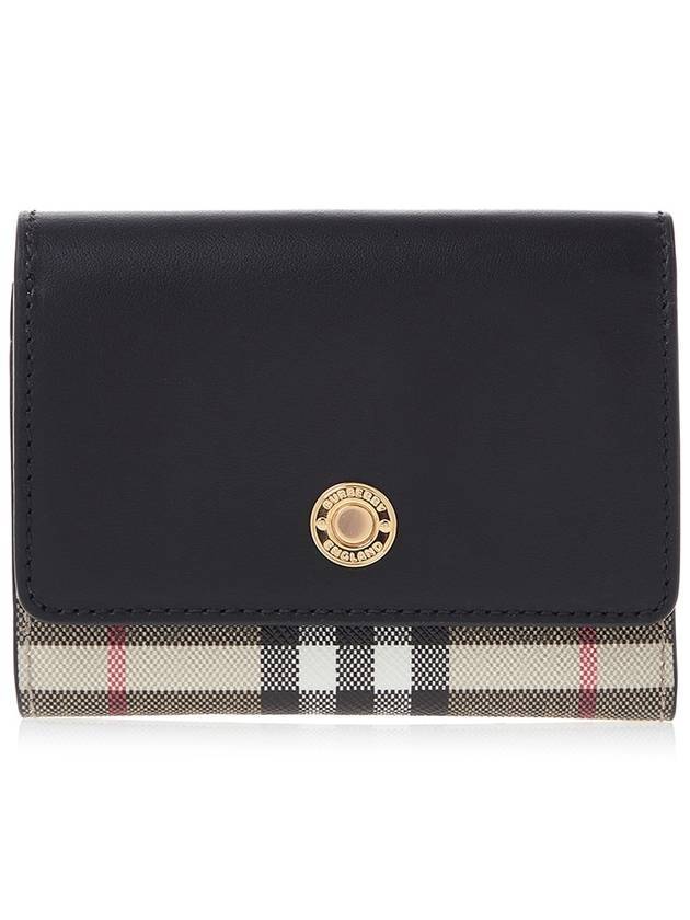 Small Vintage Check Leather Half Wallet Black - BURBERRY - BALAAN 1