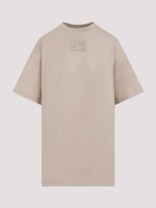 Logo Patch Cotton Short Sleeve T-shirt Beige - MIU MIU - BALAAN 2