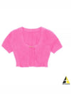 La Maile Neve Logo Charm Fluffy Crop Cardigan Pink - JACQUEMUS - BALAAN 2